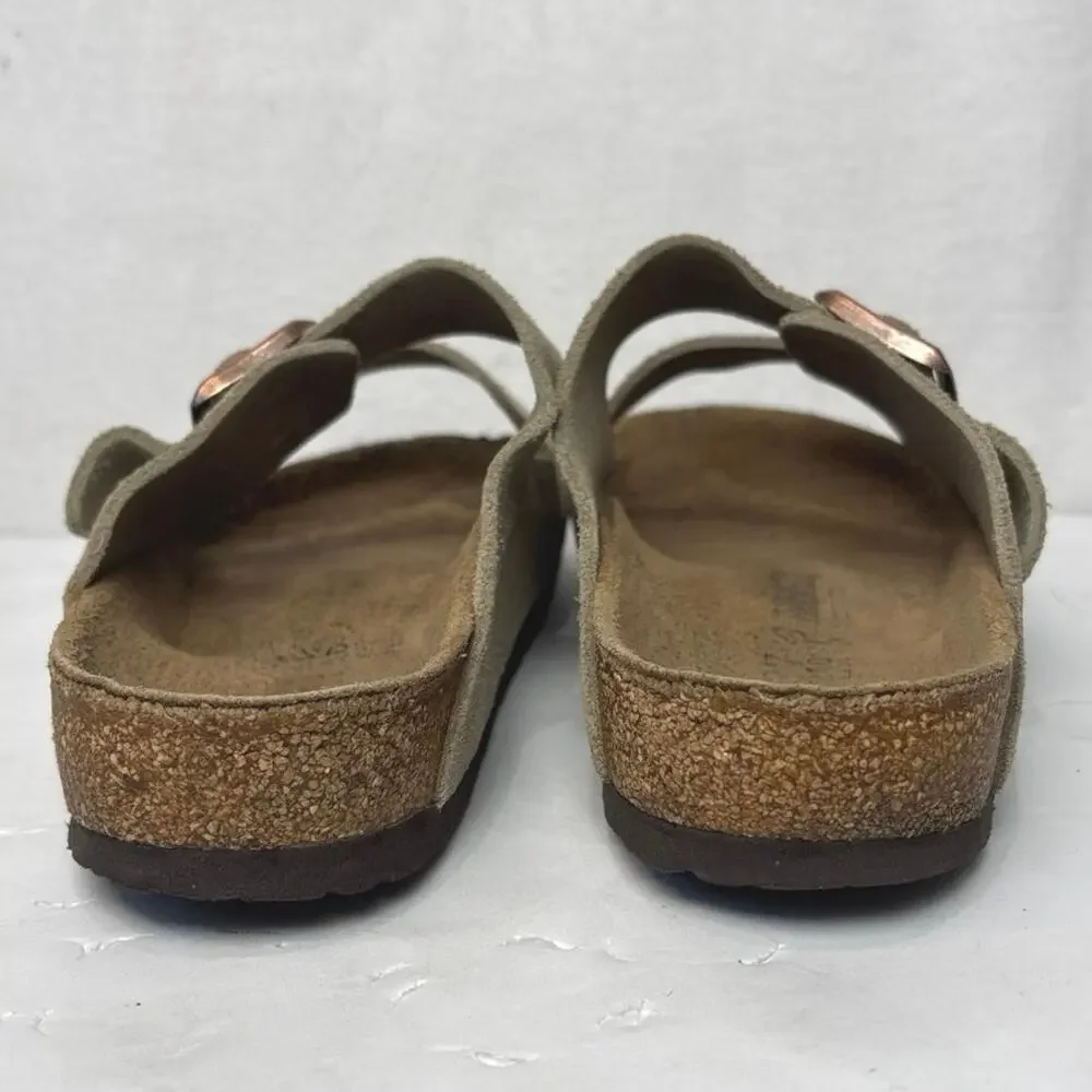 Birkenstock Suede Arizona Soft Footbed Sandal in Taupe size 37(7-7.5)